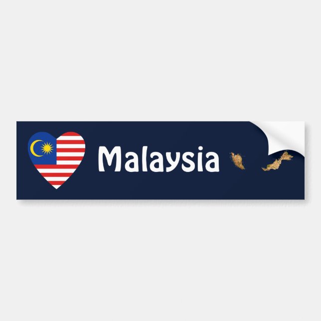 Malaysia Flag Heart + Map Bumper Sticker (Front)
