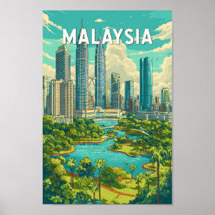 Malaysia Illustration Travel Art Vintage Poster