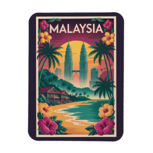 Malaysia Landscape Illustration Travel Art Vintage Magnet