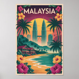 Malaysia Landscape Illustration Travel Art Vintage Poster