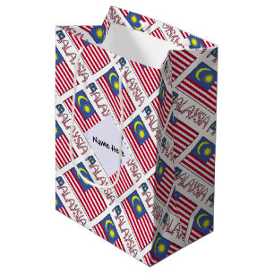 Malaysia Malaysian Flag Tiled Black Personalizatio Medium Gift Bag