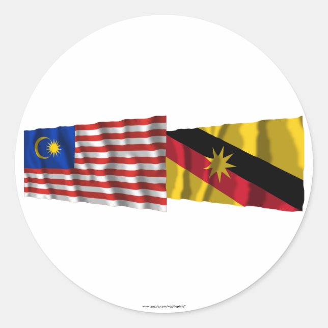 Malaysia & Sarawak waving flags Classic Round Sticker (Front)