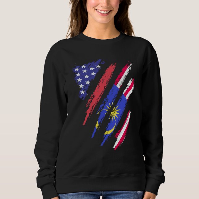 Malaysian American Patriot Grown Heart Flag Stripe Sweatshirt (Front)