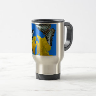 Malaysian blue clipper butterflies on Canna King Travel Mug