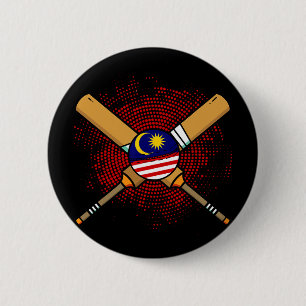 Malaysian Cricket Racket And Ll Flag Of Malaysia 6 Cm Round Badge