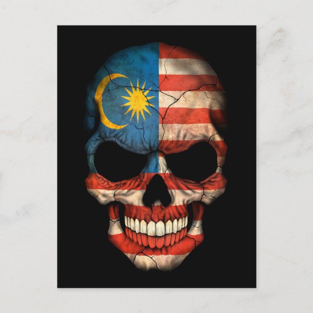 Malaysian Flag Skull on Black Postcard (Front)