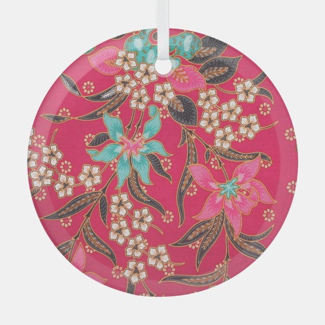 Malaysian Indonesian Batik Art Pattern Glass Tree Decoration (Front)