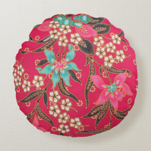 Malaysian Indonesian Batik Art Pattern Round Cushion