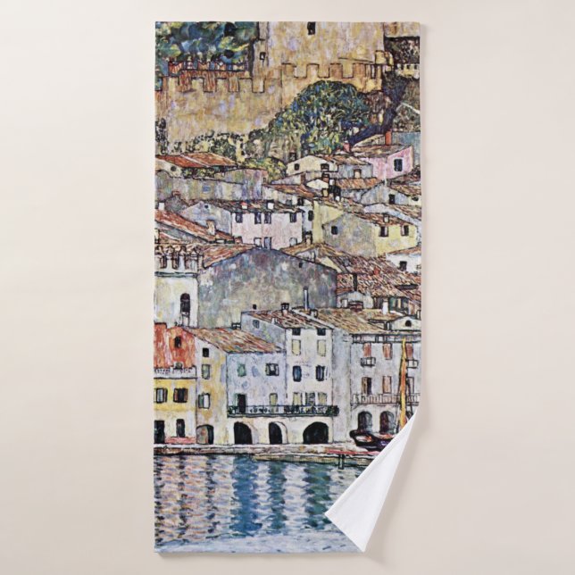Malcesine at Lake Garda, Gustav Klimt Bath Towel (Bath Towel)