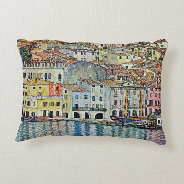 Malcesine on Lake Garda By Gustav Klimt Decorative Cushion (Back)