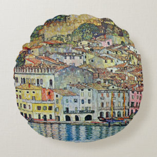 Malcesine on Lake Garda By Gustav Klimt Round Cushion