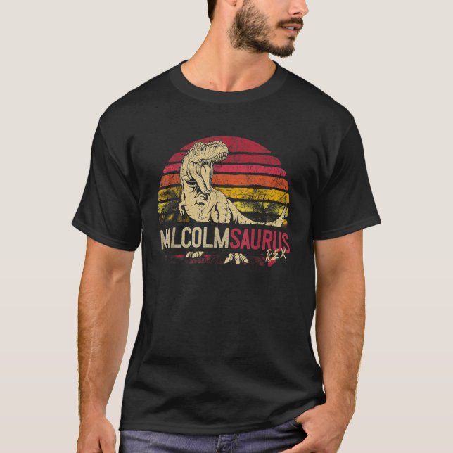 Malcolm Saurus Funny Personalised Dinosaur T Rex N T-Shirt (Front)