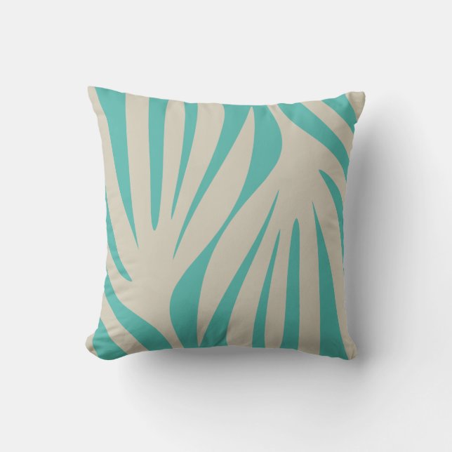 Maldives Abstract Minimalist Pattern Teal Beige Cushion (Front)