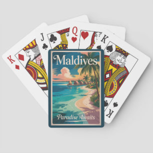Maldives Beach Illustration Travel Art Vintage Playing Cards