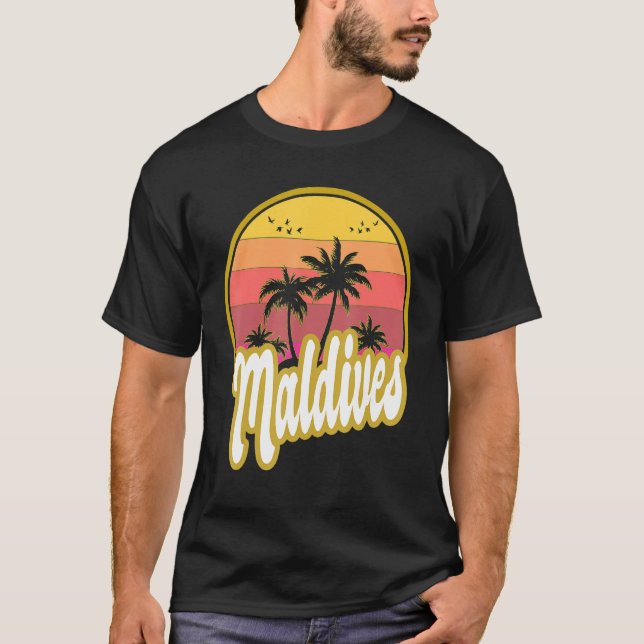 Maldives Beach Retro Sunset T-Shirt (Front)