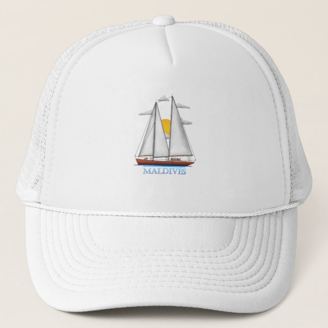 Maldives Coastal Nautical Sailing Sailor Trucker Hat (Front)