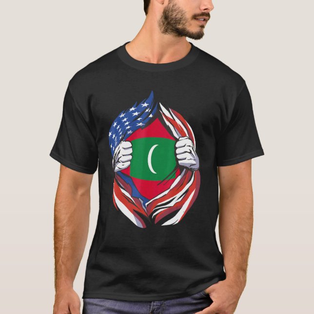 Maldives Flag American Proud Of My Maldivian Herit T-Shirt (Front)
