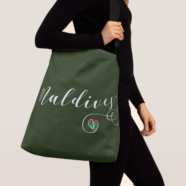 Maldives Flag in Heart, Maldivian Crossbody Bag (Close Up)