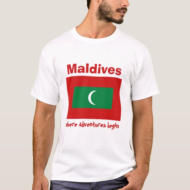 Maldives Flag + Map + Text T-Shirt (Front)