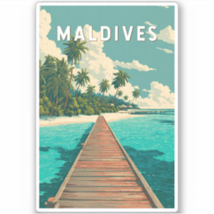 Maldives Illustration Travel Art Vintage