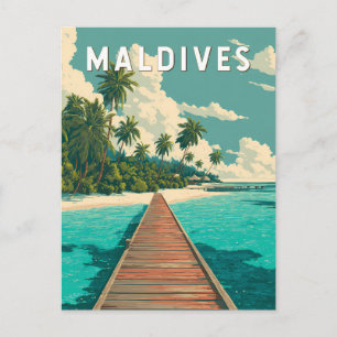 Maldives Illustration Travel Art Vintage Postcard