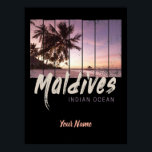 Maldives Indian Ocean vintage sunset souvenir Poster<br><div class="desc">Maldives Indian Ocean sunset beach and palm tree with pier vacation souvenir for travelers. Vintage Indian Ocean holiday maldives design for island lover. You can easily customise and personlize the design by enter the name you want.</div>
