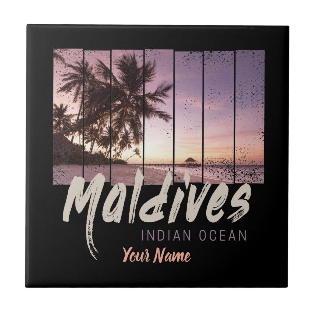 Maldives Indian Ocean vintage sunset souvenir Tile (Front)