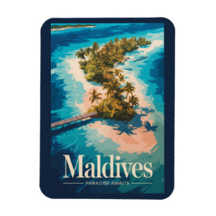 Maldives Landscape Illustration Travel Art Vintage Magnet