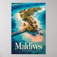 Maldives Landscape Illustration Travel Art Vintage