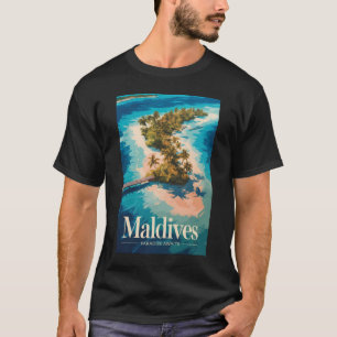 Maldives Landscape Illustration Travel Art Vintage T-Shirt