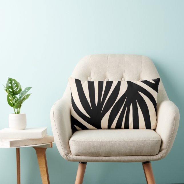 Maldives Leaves Minimal Abstract Black and Cream Lumbar Cushion (Chair)