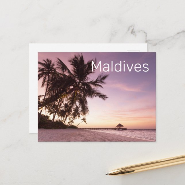 Maldives Ocean Indian Beach Sunset Island Souvenir Holiday Postcard (Front/Back In Situ)