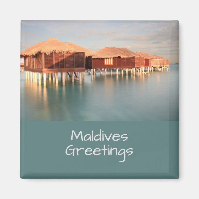 Maldives Paradise Beach Bungalows Souvenir Magnet (Front)