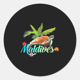 Maldives Sea Turtle Hibiscus Island Gift Beach Sou Classic Round Sticker