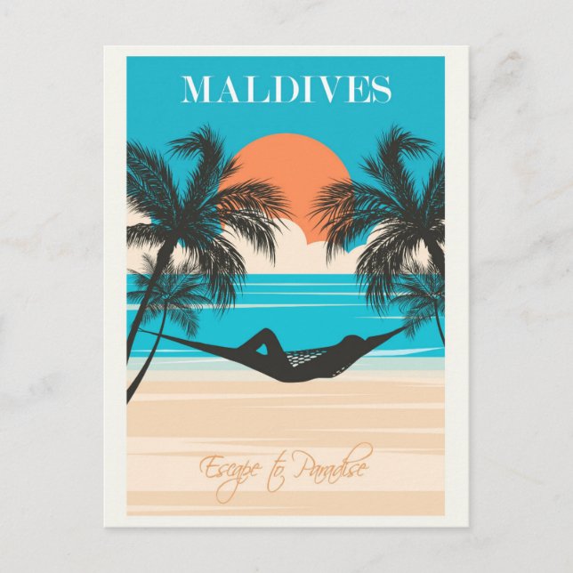Maldives Vintage Beach Travel  Postcard (Front)
