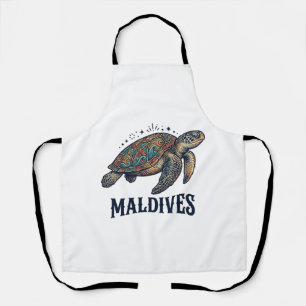 Maldives Vintage Sea Turtle Travel Shirt Design_1 Apron