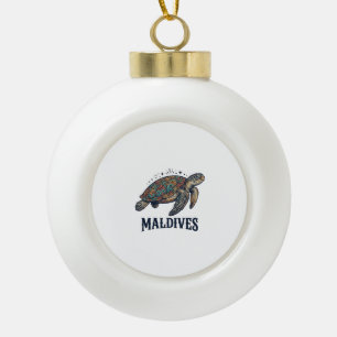 Maldives Vintage Sea Turtle Travel Shirt Design_1 Ceramic Ball Christmas Ornament