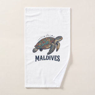 Maldives Vintage Sea Turtle Travel Shirt Design_1 Hand Towel