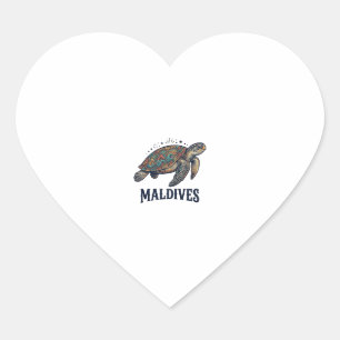 Maldives Vintage Sea Turtle Travel Shirt Design_1 Heart Sticker