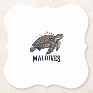 Maldives Vintage Sea Turtle Travel Shirt Design_1 Paper Coaster