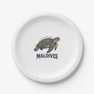 Maldives Vintage Sea Turtle Travel Shirt Design_1 Paper Plate