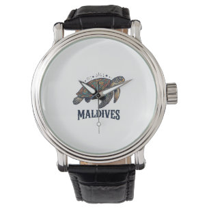 Maldives Vintage Sea Turtle Travel Shirt Design_1 Watch
