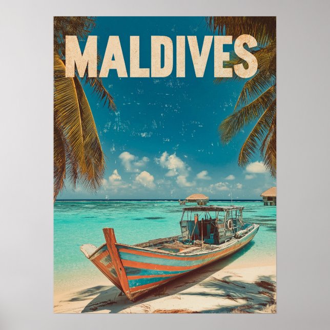 Maldives Vintage Tropical Beach - Ocean Travel Poster (Front)