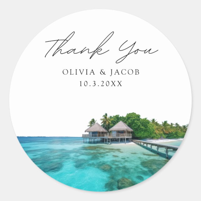 Maldives Wedding Favour Photo Thank You Classic Round Sticker (Front)