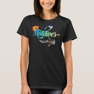 Maldives Whale Shark Hibiscus Palms Beach Souvenir T-Shirt
