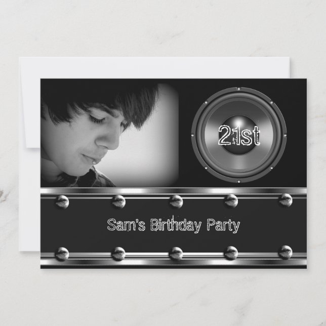 Male 21st Birthday Party Black Metal Look Image Invitation (Front)
