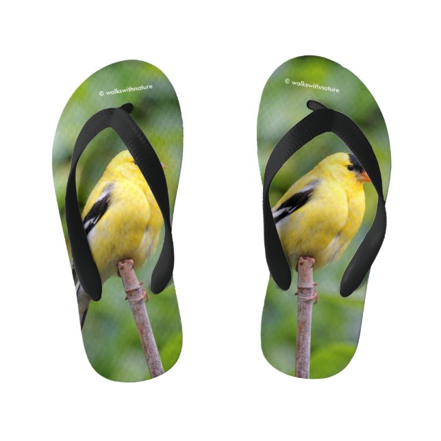 Male American Goldfinch on the Bamboo Kid's Jandals (Footbed)