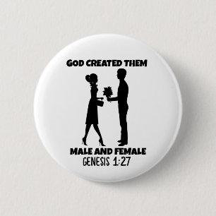 MALE AND FEMALE, Biblical marriage Christian 6 Cm Round Badge