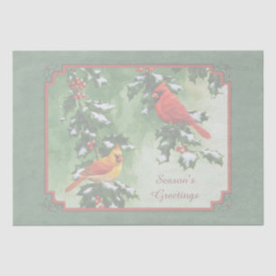 Male and Female Cardinals Green Tissue Paper