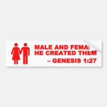 Male and Female Gen. 1:27 Bumper Sticker - Red